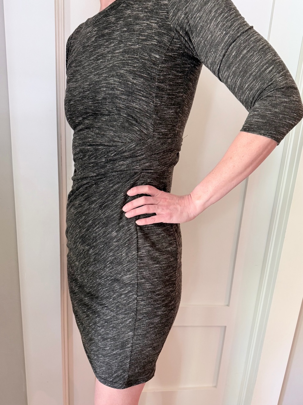 Ann Taylor Charcoal Gray Twist-Front Midi Dress